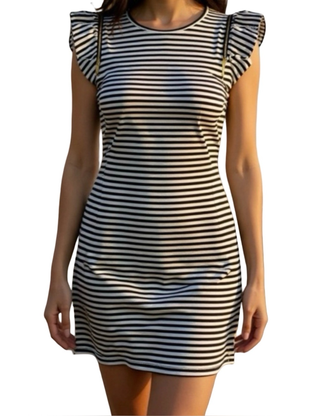 Michael Kors Michael Kors Striped Olive Dress with Gold Zipper onShoulder